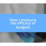 How I measure the efficacy of budgets