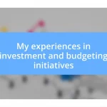 My experiences in investment and budgeting initiatives