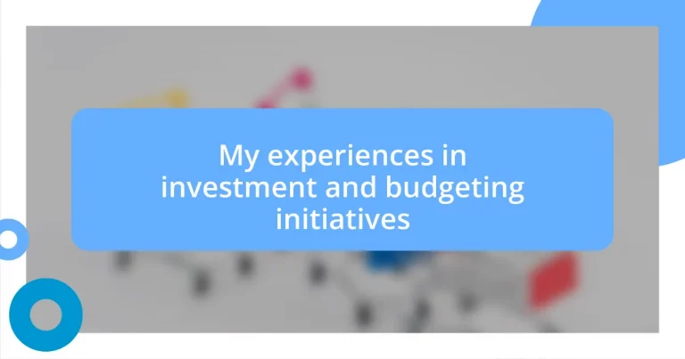 My experiences in investment and budgeting initiatives