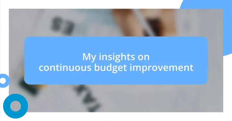 My insights on continuous budget improvement