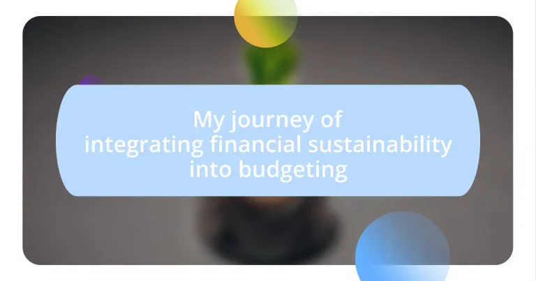 My journey of integrating financial sustainability into budgeting