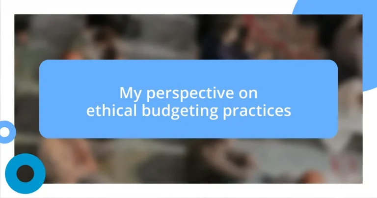 My perspective on ethical budgeting practices