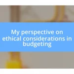 My perspective on ethical considerations in budgeting