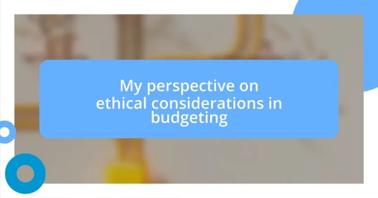 My perspective on ethical considerations in budgeting