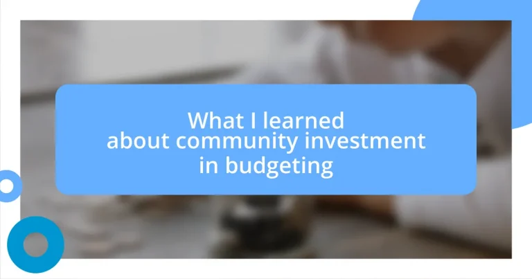 What I learned about community investment in budgeting