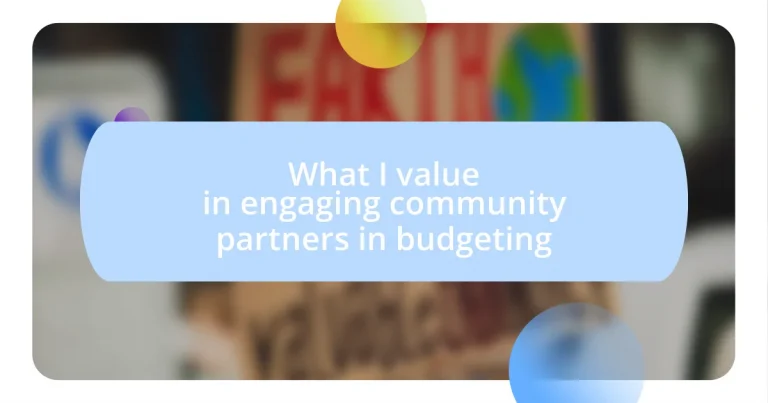 What I value in engaging community partners in budgeting